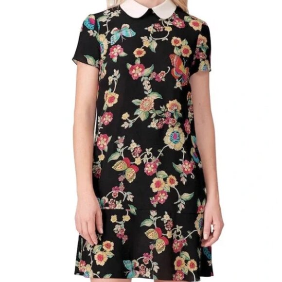 RED Valentino Black Floral Dress with White Collar - Picture 1 of 5